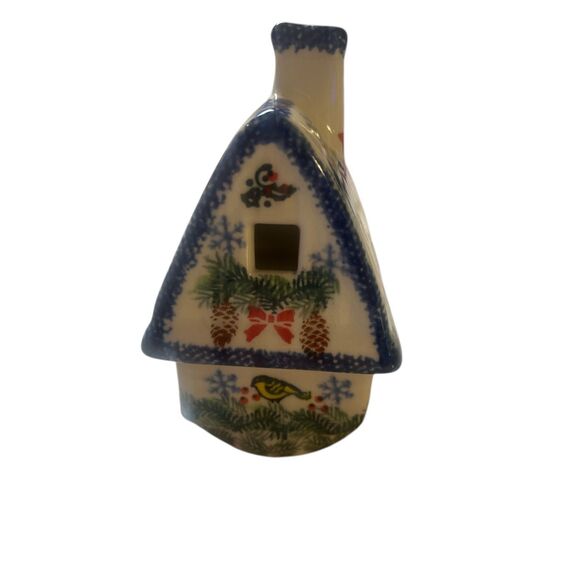 Polish pottery tea light house poinsettia with birds - Picture 4 of 6